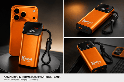 Kamal KPB-17 ProMX 20000mAh 40W Fast Charging Power Bank with LED Display & Built-In Cable