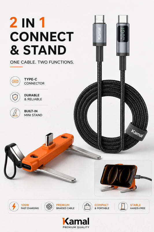 2 in 1 Invisible Holder Charger Cable With Bracelet Adapter Type C - Type C Fast Charging Cord