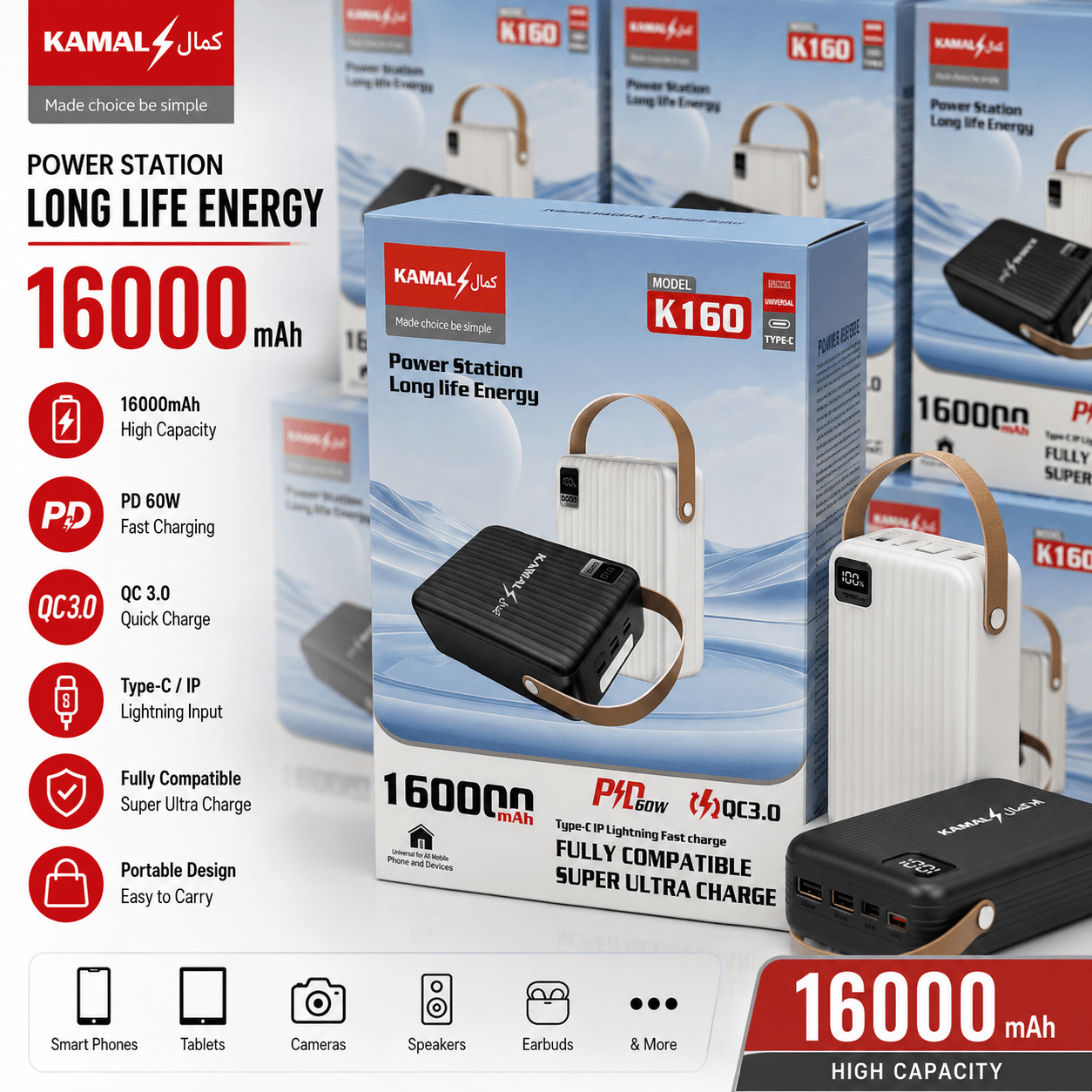 KAMAL LOT Imported KPB0161 - 160 160000mAh Power Bank | 60w 22.5W PD Super Fast Charging