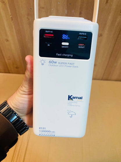 180w PD Fast 60w Kamal Power Bank K131 (130000mAh, Black/White)