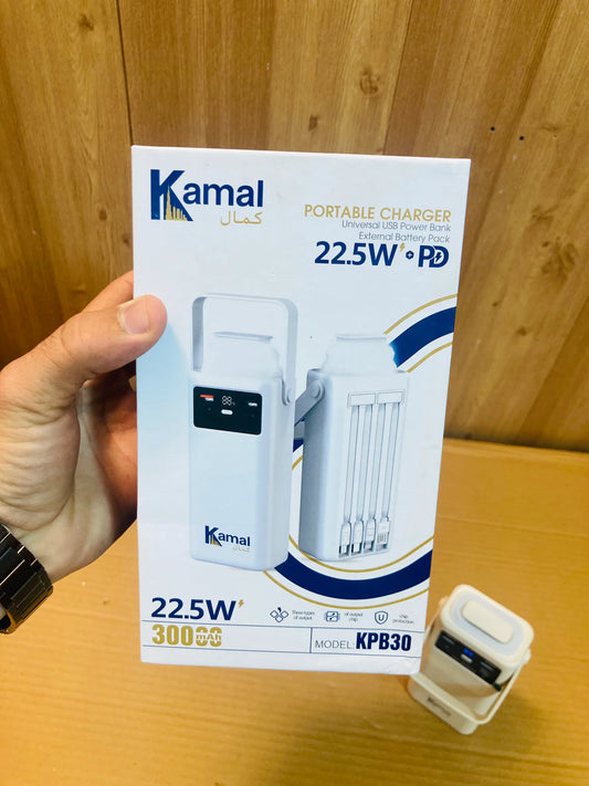 Kamal KPB30 30,000mAh Portable Solar Power Bank - 1 year Warranty 11 in 1 Multipurpose Fast