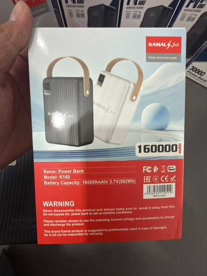 KAMAL K160 60W Super Fast Charging Power Bank – Massive 160000mAh Made in Dubai