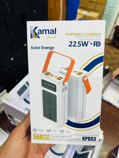Kamal KPB53 50,000mAh Solar Power Bank – 22.5W PD Fast Charging with 4 Built-in CABLE