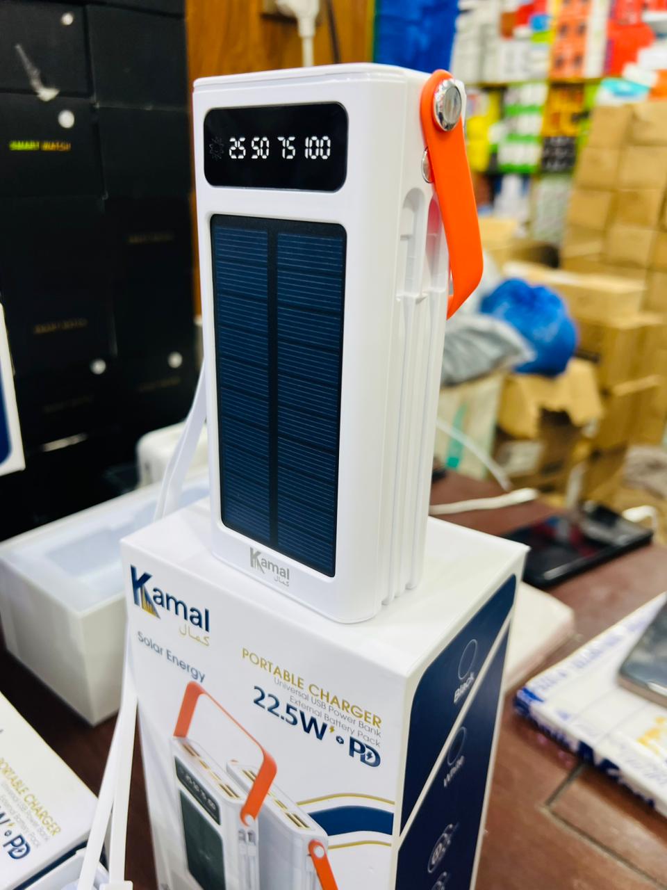 Kamal KPB53 50,000mAh Solar Power Bank – 22.5W PD Fast Charging with 4 Built-in CABLE