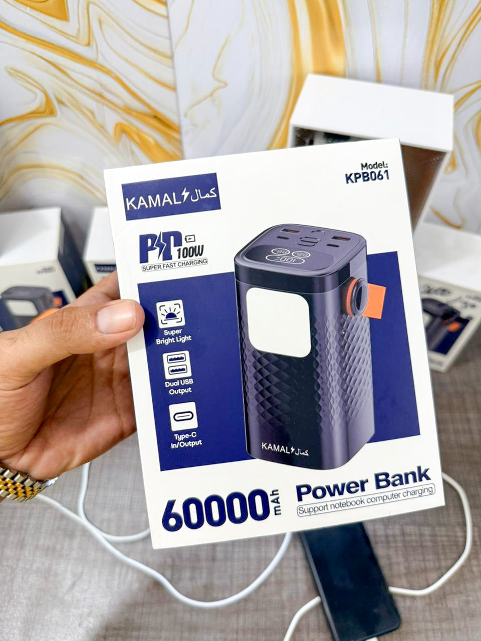 100W Kamal KPB061 Power 60000Mah For Laptop + Mobile Fast Charging