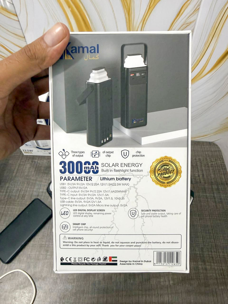 Kamal KPB30 30,000mAh Portable Solar Power Bank - 1 year Warranty 11 in 1 Multipurpose Fast