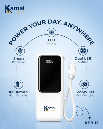 Kamal KPB12 – 10,000mAh, 22.5W Super Fast Charging & Digital Display (Pocket Size)