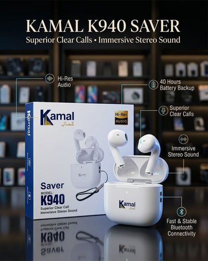Quality Product Kamal Saver K940 Wireless Earbuds! 40 Hours Battery