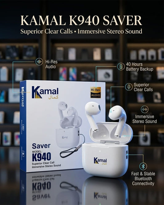 Quality Product Kamal Saver K940 Wireless Earbuds! 40 Hours Battery