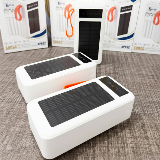 Full Lithium Upgraded Kamal KPB52 50,000mAh Solar Power Bank - 22.5W PD with 4 Built-in CABLE