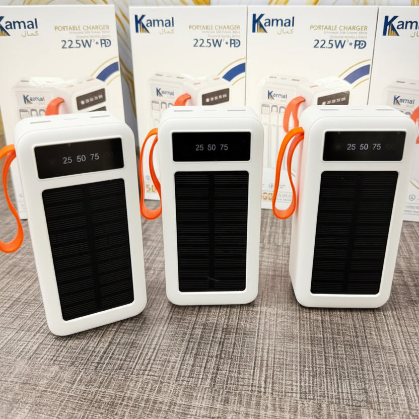 Full Lithium Upgraded Kamal KPB52 50,000mAh Solar Power Bank - 22.5W PD with 4 Built-in CABLE