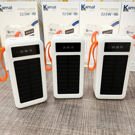 Full Lithium Upgraded Kamal KPB52 50,000mAh Solar Power Bank - 22.5W PD with 4 Built-in CABLE