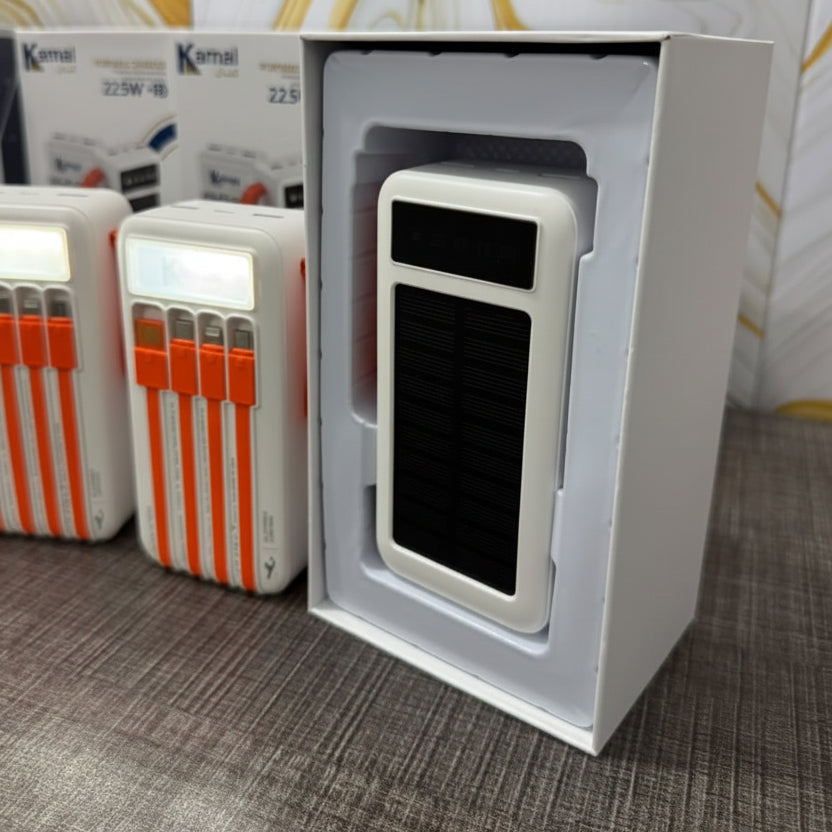 Full Lithium Upgraded Kamal KPB52 50,000mAh Solar Power Bank - 22.5W PD with 4 Built-in CABLE