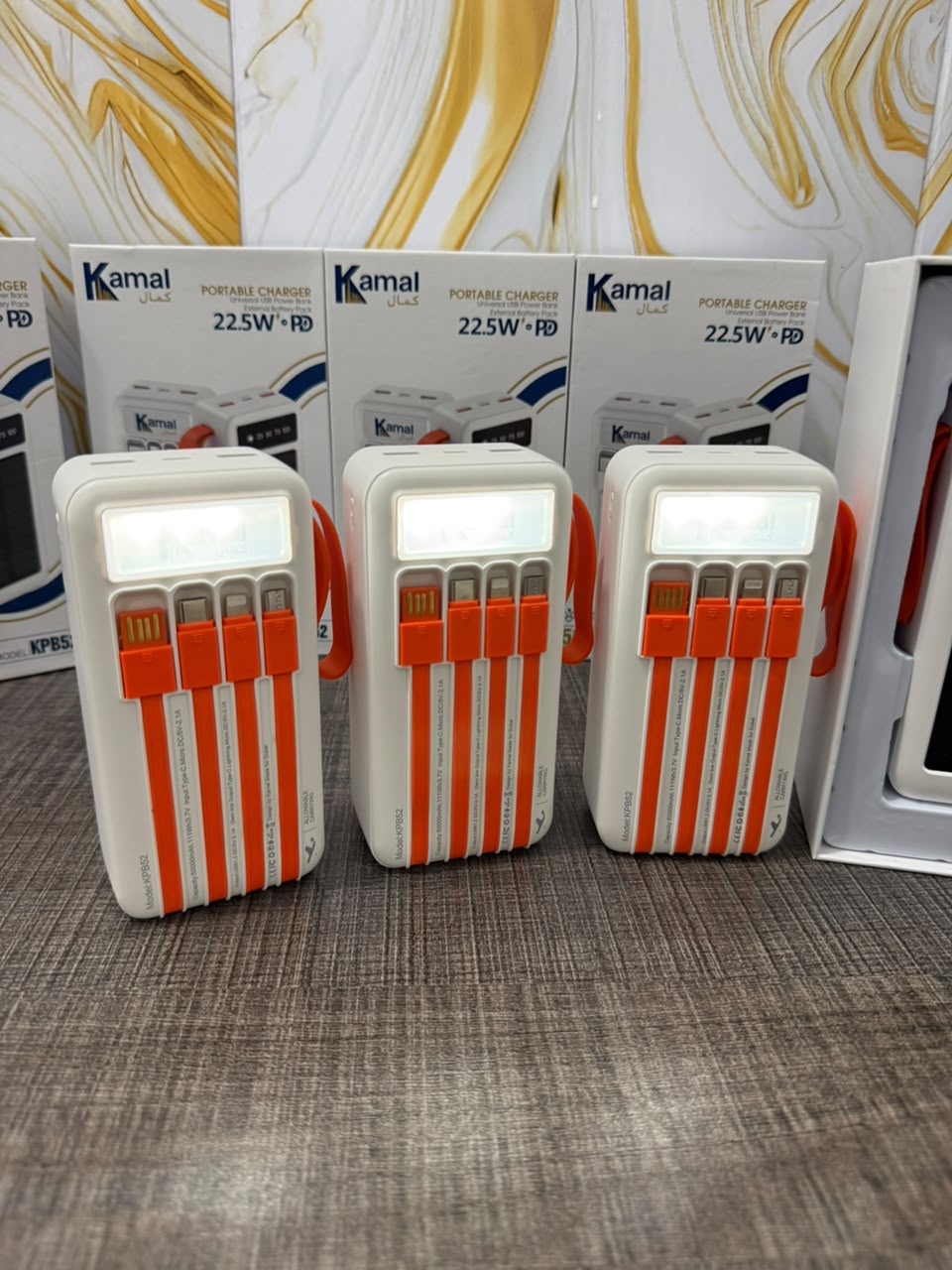 Full Lithium Upgraded Kamal KPB52 50,000mAh Solar Power Bank - 22.5W PD with 4 Built-in CABLE