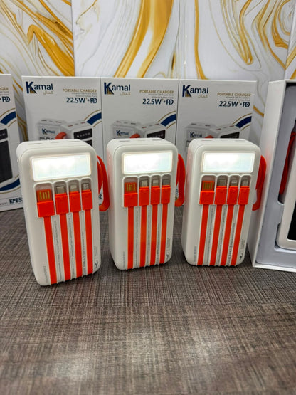 Full Lithium Upgraded Kamal KPB52 50,000mAh Solar Power Bank - 22.5W PD with 4 Built-in CABLE
