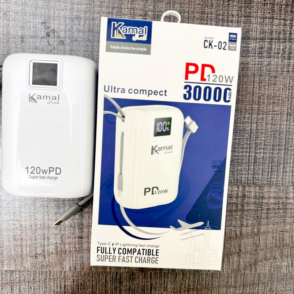 Full Lithium Kamal 120W PD Super Fast Charging Power Bank (3 Years Warranty)